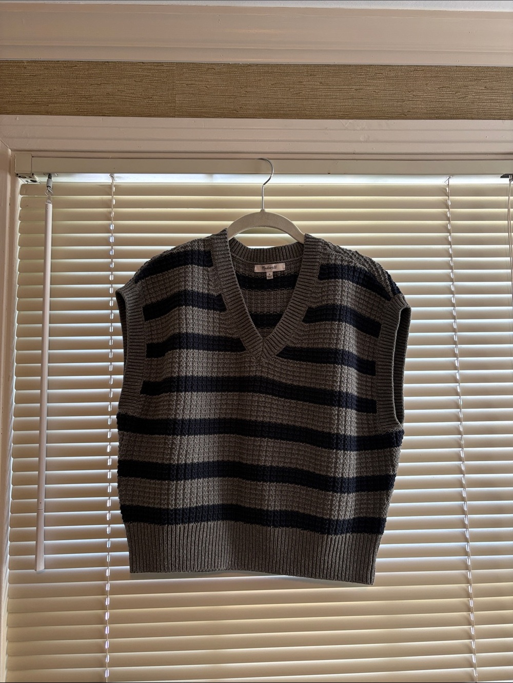 Women’s Striped V-Neck Knit Sweater Vest - Gray & Black